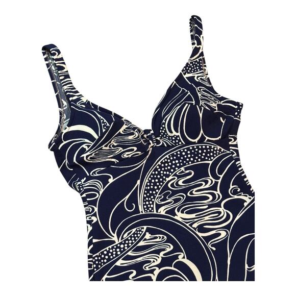 American vintage Jantzen retro pin up Swimsuit navy white floral size large - Picture 4 of 12